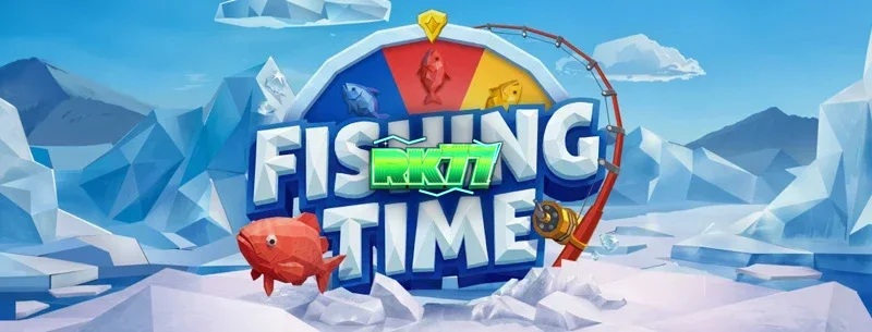 Tampilan antarmuka permainan Fishing Time dari BGaming dengan tema memancing es.